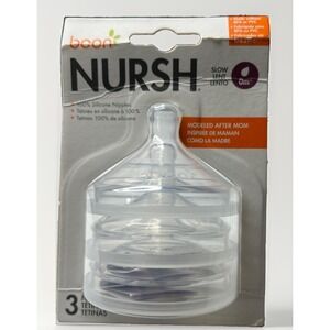 3 Pack: Boon Nursh Silicone Replacement Nipple Stage 1 Slow Flow 0m+ NEW